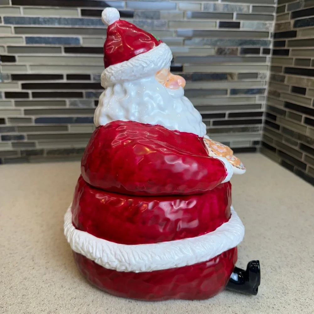 Vintage Ceramic Santa Claus Cookie Jar Holding Plate‎ of Goodies Christmas Decor